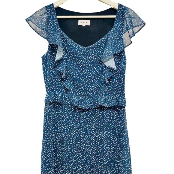 LAIA FOR ANTHRO BLUE FLORAL RUFFLED TIERED PEASANT MAXI DRESS - Picture 5 of 14
